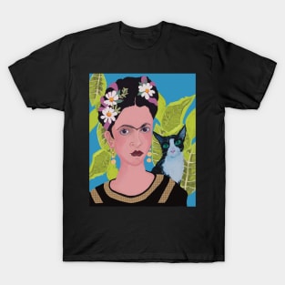 Frida with Tuxedo Cat T-Shirt